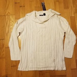 Derek Heart White Ribbed Sailor Collar Sweater